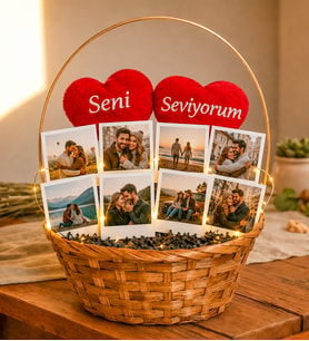 Kişiye Özel 8 Fotoğraflı Seni Seviyorum Tasarımlı Fotoğraf Buketi