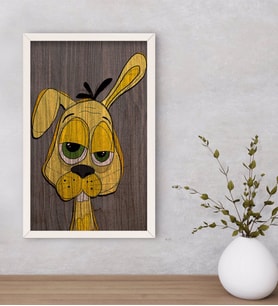 BK Home Drunken Rabbit - Yellow Dekoratif Ahşap Beyaz Çerçeveli Tablo-1