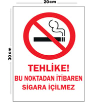 Metal Tehlike Bu Noktadan İtibaren Sigara İçilmez 20cm x 30cm A4 Büyüklüğünde Uyarı Levhası Yönlen