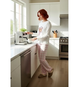 Kadın Ekose Desenli Ayıcık Baskılı Pijama Takımı Fonksiyonel Dayanıklı Kaliteli Konforlu Şık