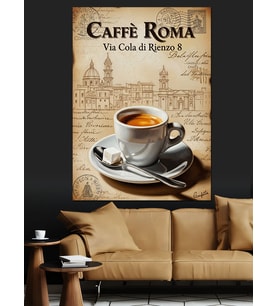 Caffe Roma Kahve Kupası Afiş Dekoratif Kanvas - Mdf Ahşap Tablo