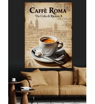 Caffe Roma Kahve Kupası Afiş Dekoratif Kanvas - Mdf Ahşap Tablo