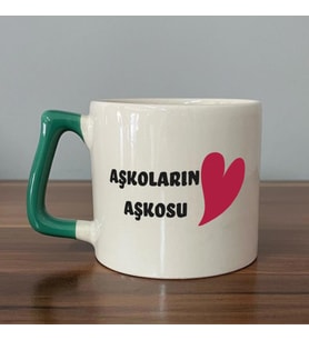 Aşkoların Aşkosu Baskılı Yeşil Kulplu D Sevgililer Günü Kupası