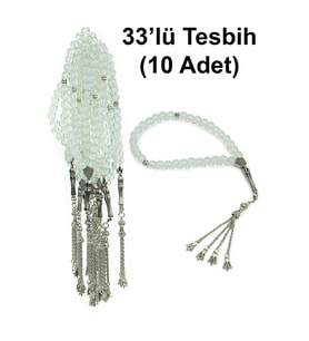 10 Adet 33lü Hac Umre Hediyelik Tesbih - Şeffaf Beyaz
