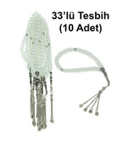 10 Adet 33lü Hac Umre Hediyelik Tesbih - Şeffaf Beyaz