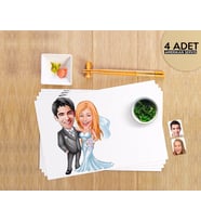 BK Gift Kişiye Özel Evleniyoruz Karikatürlü 4 Adet Amerikan Servis Seti-5 (Beyaz)