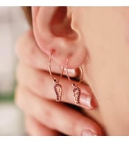 Melek Kanadı Fuşya Zirkon Taşlı Rose Gold Kaplama Gümüş Halka Küpe