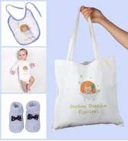 eJOYA Bebeklere Özel Çantasında Kişiye Özel Zıbın Önük Ve Patik Bebek Hediye Seti 109779 (Mavi)