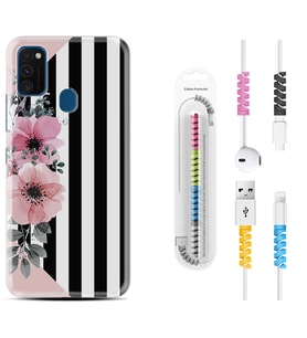 Samsung M21 M22 M23 M30 M31S M32 Kılıf Kablo Koruma Spiral Silikon Flowers 4 1390