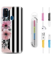 Samsung M21 M22 M23 M30 M31S M32 Kılıf Kablo Koruma Spiral Silikon Flowers 4 1390