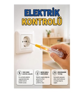 Nikel Kaplamalı Elektrik Test Kalemi 110-220V Neon Işıklı Akım Kontrol Kalemi