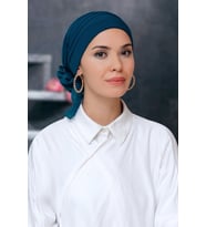 P. Mavisi Pratik Hazır Geçmeli Tesettür Bone Sandy Kumaş Pileli Nervürlü Güllü 1806_17