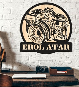 Kişiye Özel Fotoğraf Makinesi Temalı Ahşap Duvar Tablo