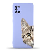 Samsung Galaxy A31 Uyumlu Lansman Kılıf Catface Tasarımlı İçi Kadife Kapak-Lila (Şeffaf)