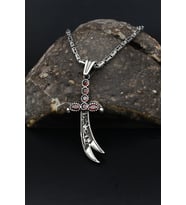 Kırmızı Zirkon Taş Süslemeli Hz. Ali Zülfikar Kılıcı Gümüş Kolye Kral Zincir 2Mm 901844