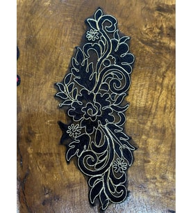 28X10 CM SİYAH TÜL SARI VARAKLI NAKIŞ İŞLEME DİKİŞ APLİKE