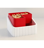3D Baskı Fıstık Kasesi - Çift Hazneli Kabuk Ayırıcı Sunum Kasesi - Beyaz Kırmızı