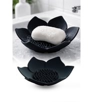 Lotus Desenli Sabun Ve Sünger Tutacağı Silikon (SİYAH) Su Giderli Lotus Şekilli Şık Katı Sabunluk
