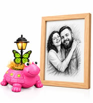 Kişiye Özel Karakalem Fotoğraflı Sevimli Pembe Kaplumbağa El Yapımı Masa Lambası