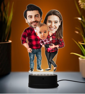 Doğum Günü Hediyesi,Sevgiliye Hediye, Kişiye Özel Fotoğraflı Aile Karikatür 3D Led Lamba (Beyaz)