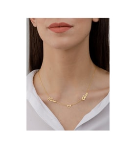 Kişiye Özel 925 Ayar Gümüş İki İsim Kalp Kolye (Gold)