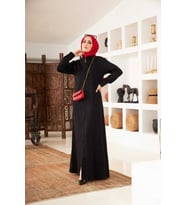 6579-Denim Fermuarlı Ferace Siyah