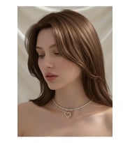 Tek Sıralı Kalp Figürlü Kristal Taşlı Choker Tasma Silver Gold Kolye