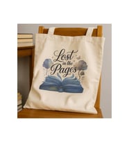 Le Vion lost in the pages - Baskılı Bez Çanta 38x42 cm 170 Gr Omuz Çantası Kadın Alışveriş Çantası
