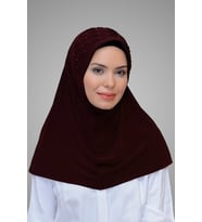 Bordo Pratik Hazır Geçmeli Tesettür Eşarp Sandy Kumaş İşlemeli İncili Taşlı 1605_16