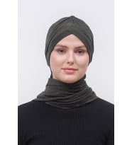 İnci Taçlı Atkılı Tesettür Bone (Haki)