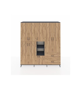 Hyperion Gardrop 12 Raflı 2 Çekmeceli Tek Askılı 220x44x243 Antrasit-Çam/Çam