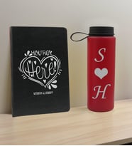 BK Gift Sevgiliye Özel İsimli Siyah Defter ve Kırmızı Cam Matara Hediye Seti-7, Sevgiliye Hediye, Sevgililer Günü, Yeni İş Hediyesi