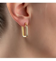 925 Ayar Gümüş Bombeli Dikdörtgen Küpe (Gold)