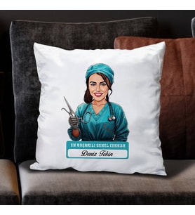 Kişiye Özel Hediye En Başarılı Kadın Genel Cerrahı Karikatürlü Yastık