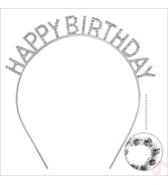 Kristal Taşlı, A Kalite Metal Happy Birthday Taç - Gümüş