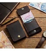 NOMAD El Yapımı Hakiki Gerçek Deri Cüzdan Kartlık Kadın Erkek Taba