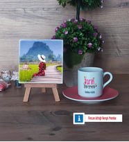 Tarih Öğretmeni Fotoğraflı Dekoratif Taş, Ahşap Altlıklı Türk Kahvesi Fincanı Hediye (Model 6)