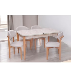 Norte Traverten Boyalı Mdf Mutfak Masa Takımı 80x130 (Bej)