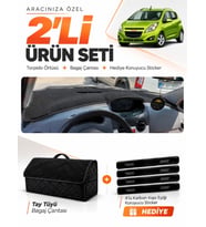 CHEVROLET SPARK (2009-2015) Uyumlu Torpido Örtüsü + Tay Tüyü Bagaj Çantası + Sticker Seti - Siyah