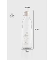 Renga Zen Yazı Desenli 1000 ml Cam Şişe 182049 Bej