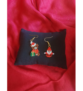 Miyuki Boncuk El Yapımı Sevimli Ayıcık Ve Minik Noel Baba Küpe Yılbaşı Christmas Noel