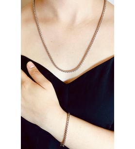 Gümüş Renk 1. Sınıf Çelik Kararmaz Garantili Unisex Klasik Model Kolye Bileklik 2mm