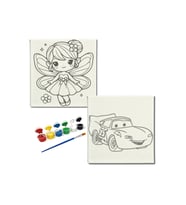 Okul Etkinliği-2'li Tuval Boyama Seti. 20x20 Cm Uv Baskı 6 Akrilik Boya 1 Fırça-model-376