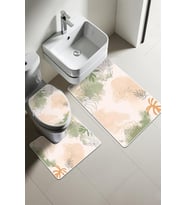 Modern Desenli Dijital Baskı 3’lü Banyo Paspas Takımı Yıkanabilir Kaymaz Tabanlı Klozet Takımı KLZ0006 (Çok Renkli)