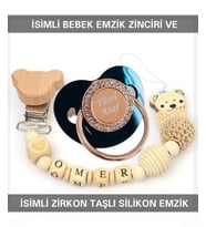 Sahi Aksesuar İsimli Bebek Emzik Zinciri ve İsimli Silikon Emzik Seti