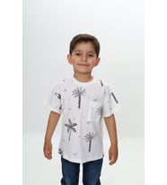 Toontoy Erkek Çocuk Göğsü Cepli Palmiye Baskılı Tişört (Ekru)