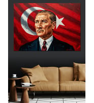 Türk Bayraklı Atatürk Portre Dekoratif Kanvas - Mdf Ahşap Tablo