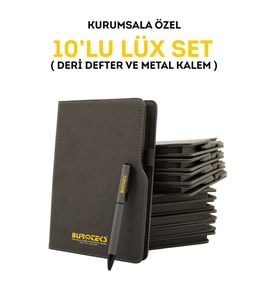 giftcrea Kurumsal Firmalara Özel Baskılı Özelleştirilebilir, 10'lu Deri Defter ve Metal Kalem Seti