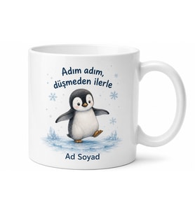 Buz Üstünde Penguen Çizimli Kayıp Düşmeden İlerleyen Dikkatli Kupa Bardak Hediye
