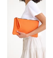 Premium Kadın Renkli Astarlı Fermuarlı Clutch El Çantası Portföy (Turuncu)